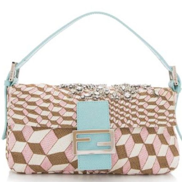 Fendi Handbags - RARE FENDI EMBROIDERY LEATHER CRYSTAL MINI BAG